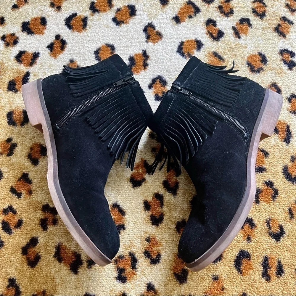 Lucky Brand Galley Black Suede Fringe Ankle Boots